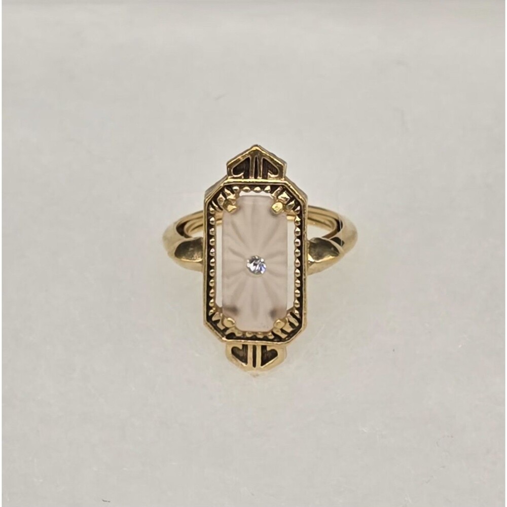 Vintage Avon Ring Frostlights Pink Camphor Glass Art Deco Sunburst 6.75   1977